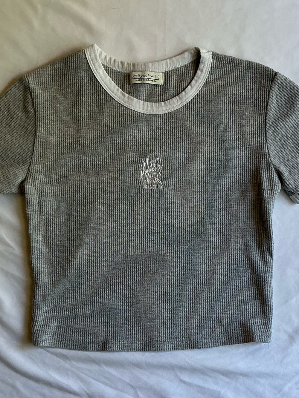 Haley & June Grey Ribbed Tee with White Trim